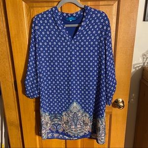 Blue Paisley Long Sleeve Shift Dress